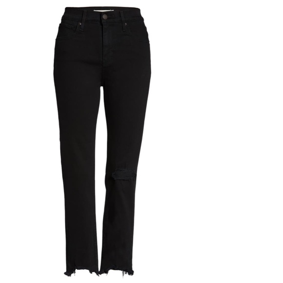 ripped high rise straight leg crop raw hem jeans